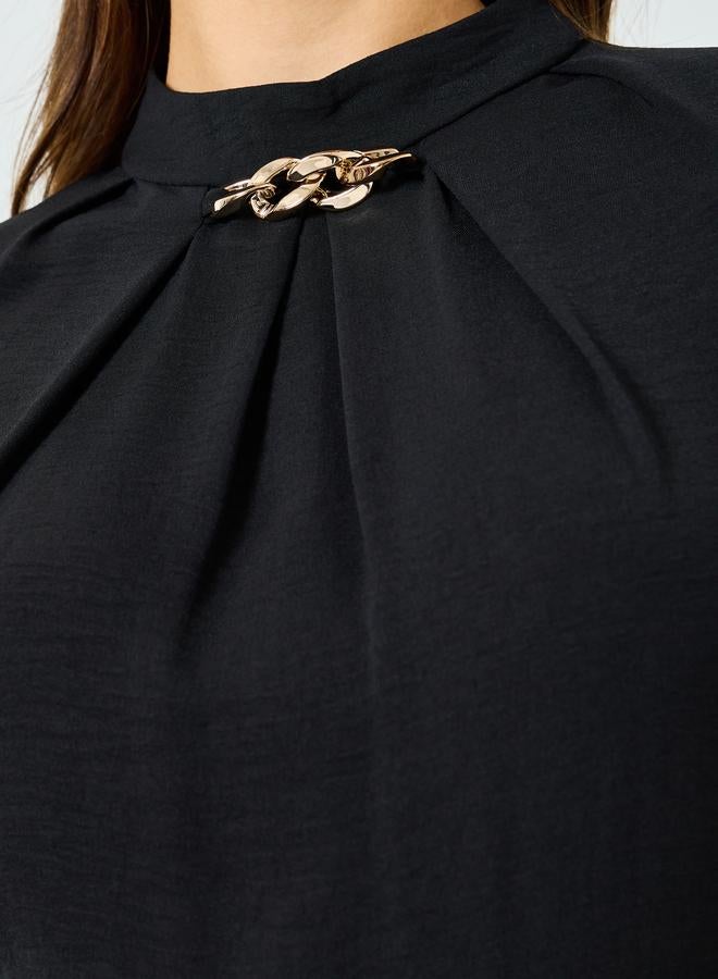 Take Two Black Pleated Detail Balloon Sleeve Maxi Dress - Image 3